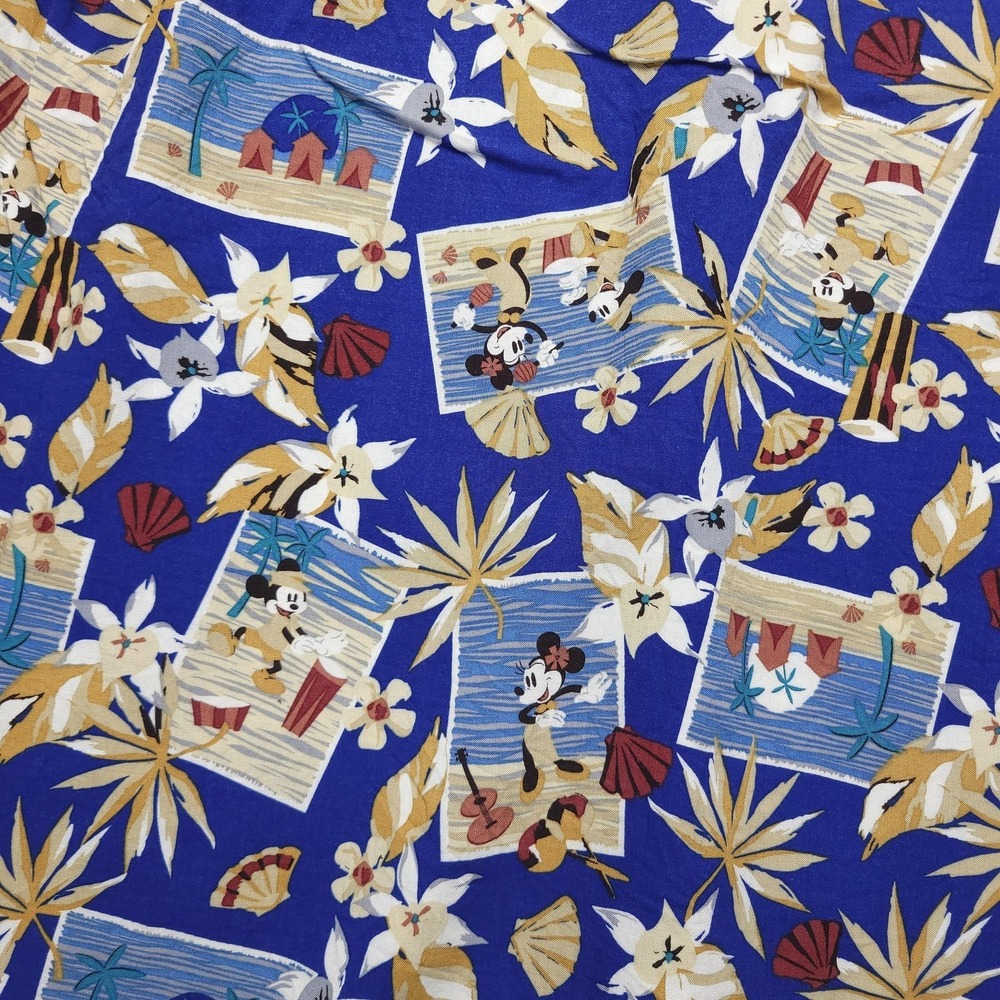 Disney Store Shirt Mens Large Blue Hawaiian Mickey Minnie Short Sleeve Button Up - Picture 6 of 10